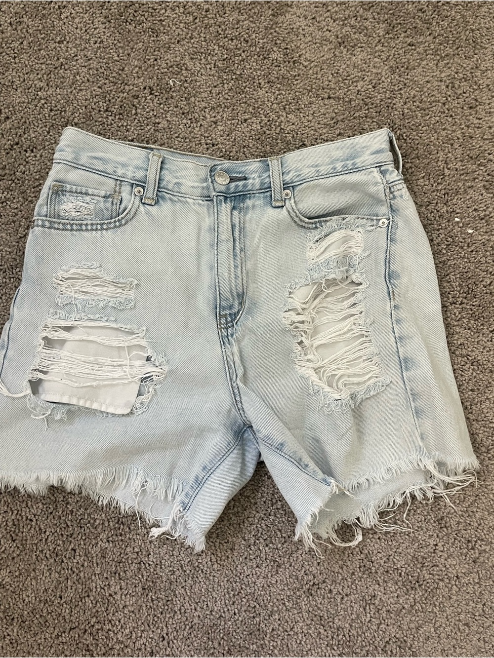 American Eagle Outfitters Light Blue Distressed Denim Shorts
